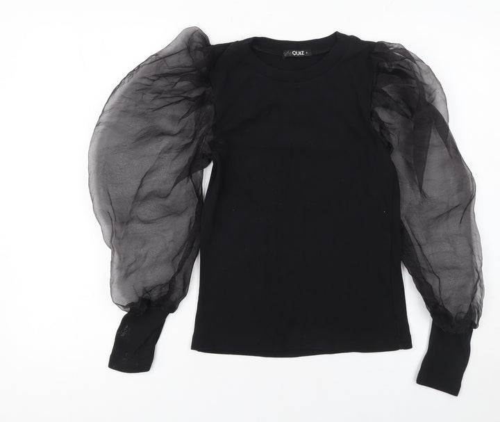 Quiz Womens Black Puff Sleeve Crew Neck T-Shirt Size S