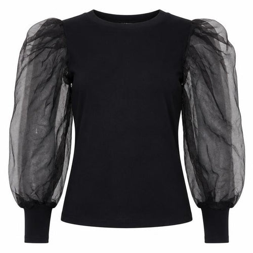 Quiz Womens Black Puff Sleeve Crew Neck T-Shirt Size S