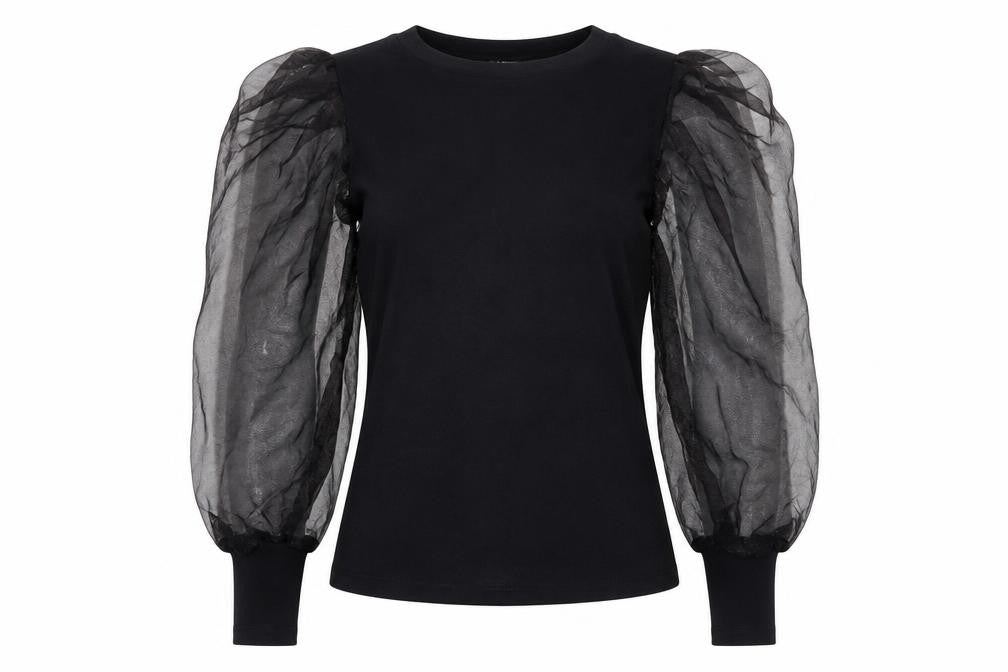 Quiz Womens Black Puff Sleeve Crew Neck T-Shirt Size S