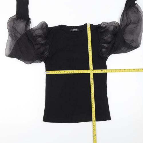Quiz Womens Black Puff Sleeve Crew Neck T-Shirt Size S