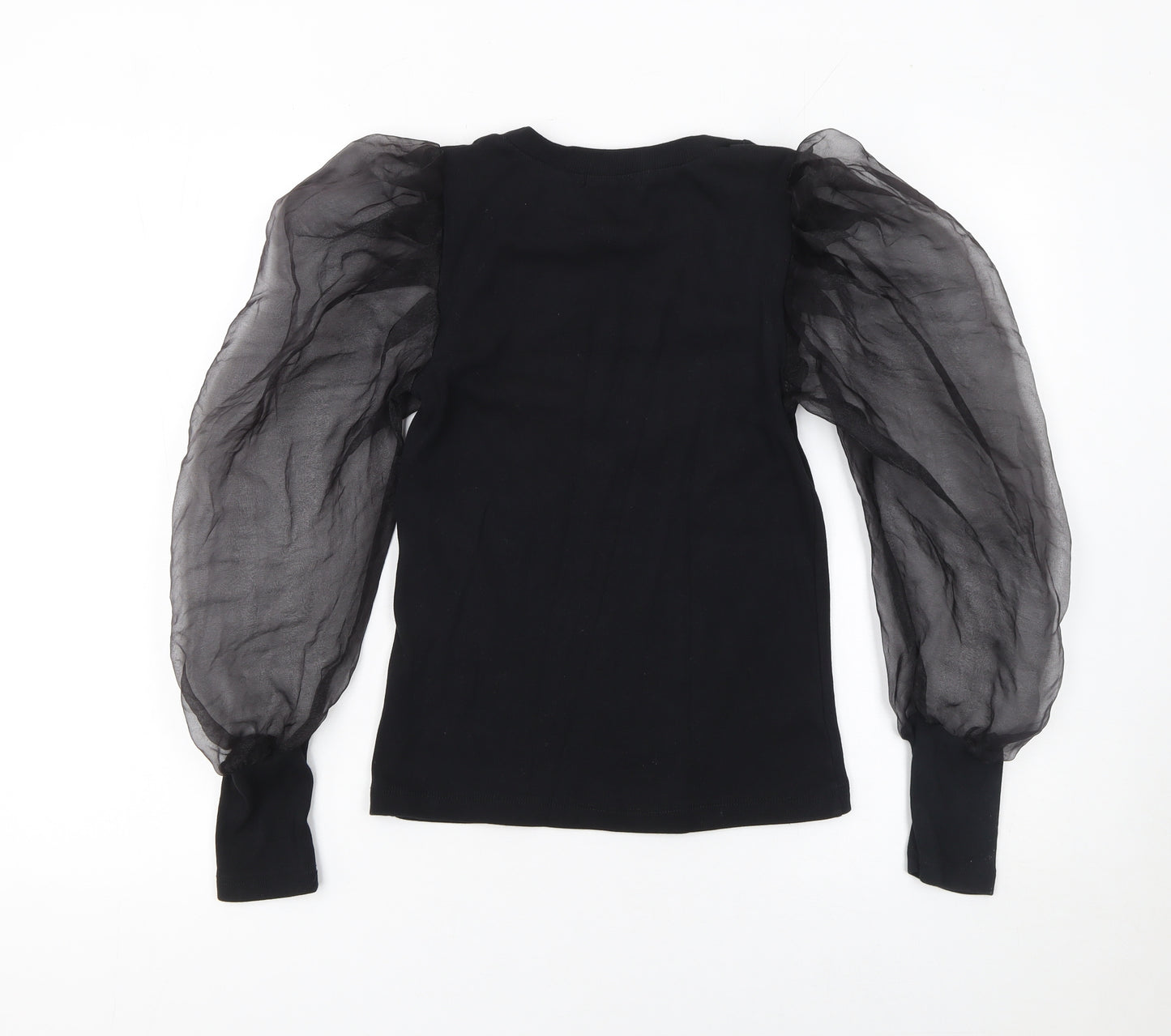Quiz Womens Black Puff Sleeve Crew Neck T-Shirt Size S