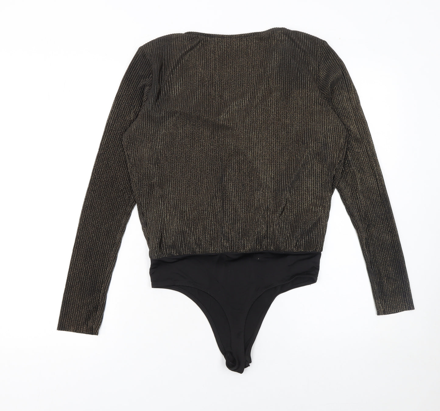 Pieces Womens Black Gold Long Sleeve Wrap Bodysuit Size M