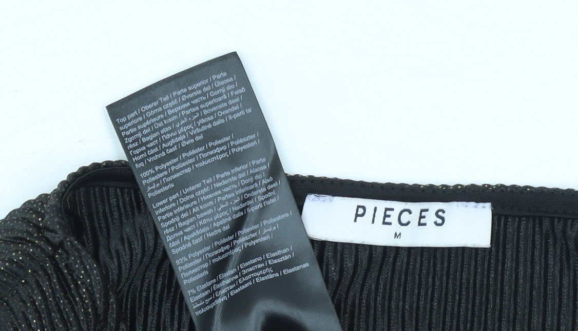 Pieces Womens Black Gold Long Sleeve Wrap Bodysuit Size M