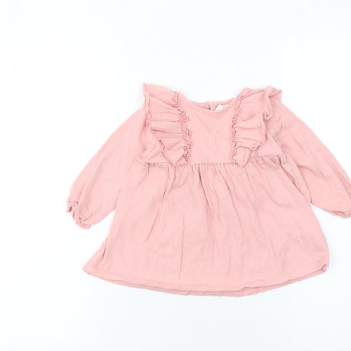 H&M Girls Pink Ruffle A-Line Long Sleeve Dress 9-12 Months