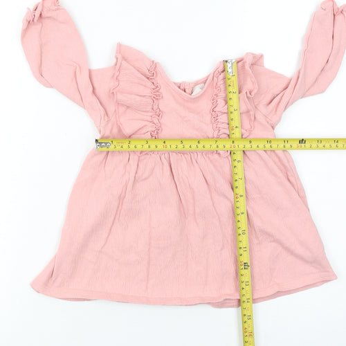 H&M Girls Pink Ruffle A-Line Long Sleeve Dress 9-12 Months