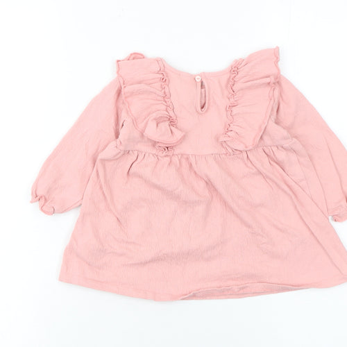 H&M Girls Pink Ruffle A-Line Long Sleeve Dress 9-12 Months