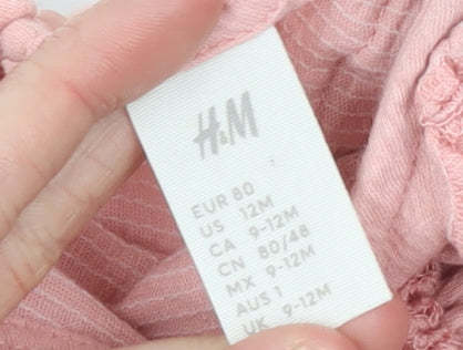 H&M Girls Pink Ruffle A-Line Long Sleeve Dress 9-12 Months