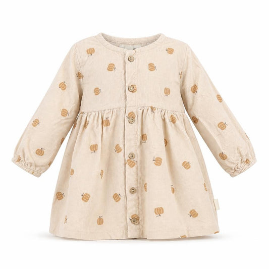 Front view of Rabbit Bear Beige Corduroy Shirt Dress 12 Months unisex baby long sleeve
