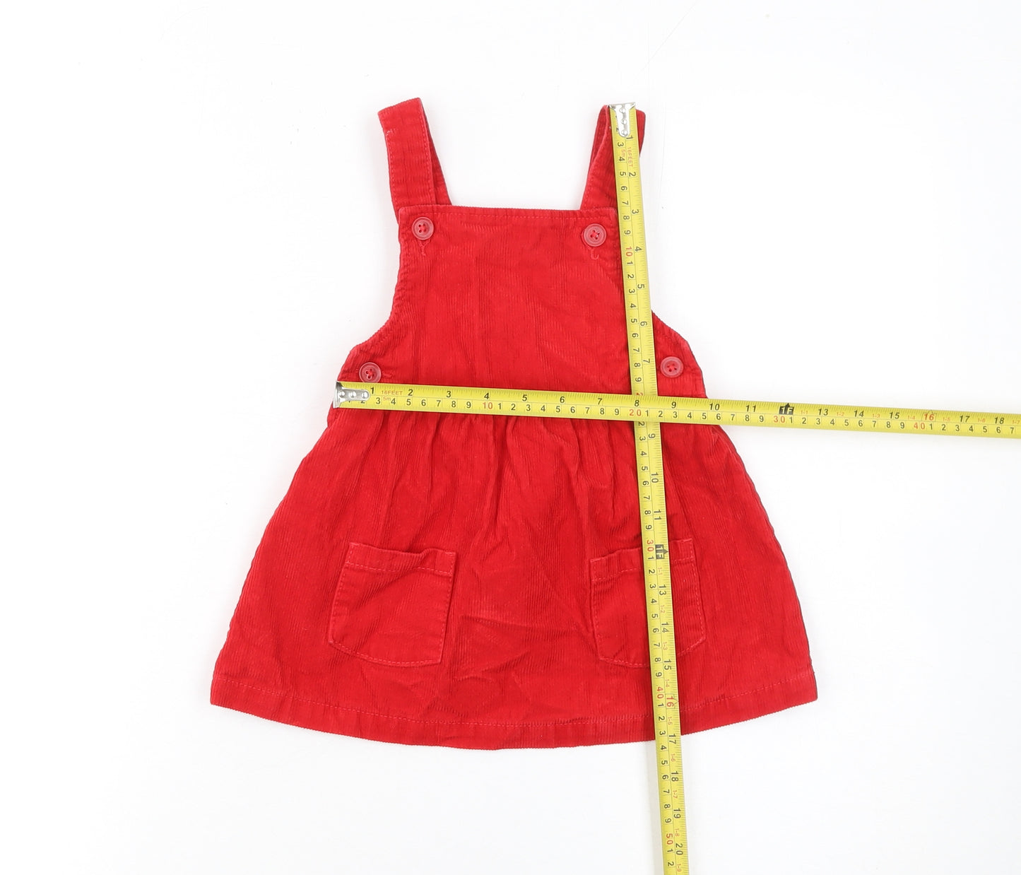 Dunnes Stores Girls Red Corduroy Pinafore Dress 9-12 Months