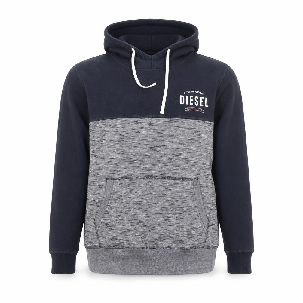 Front view of Diesel Men's Grey Pullover Hoodie, size L, Classic Fleece Sweatshirt