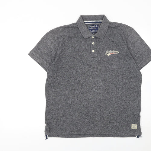 Jack & Jones Mens Grey XL Vintage Cotton Short Sleeve Polo Shirt