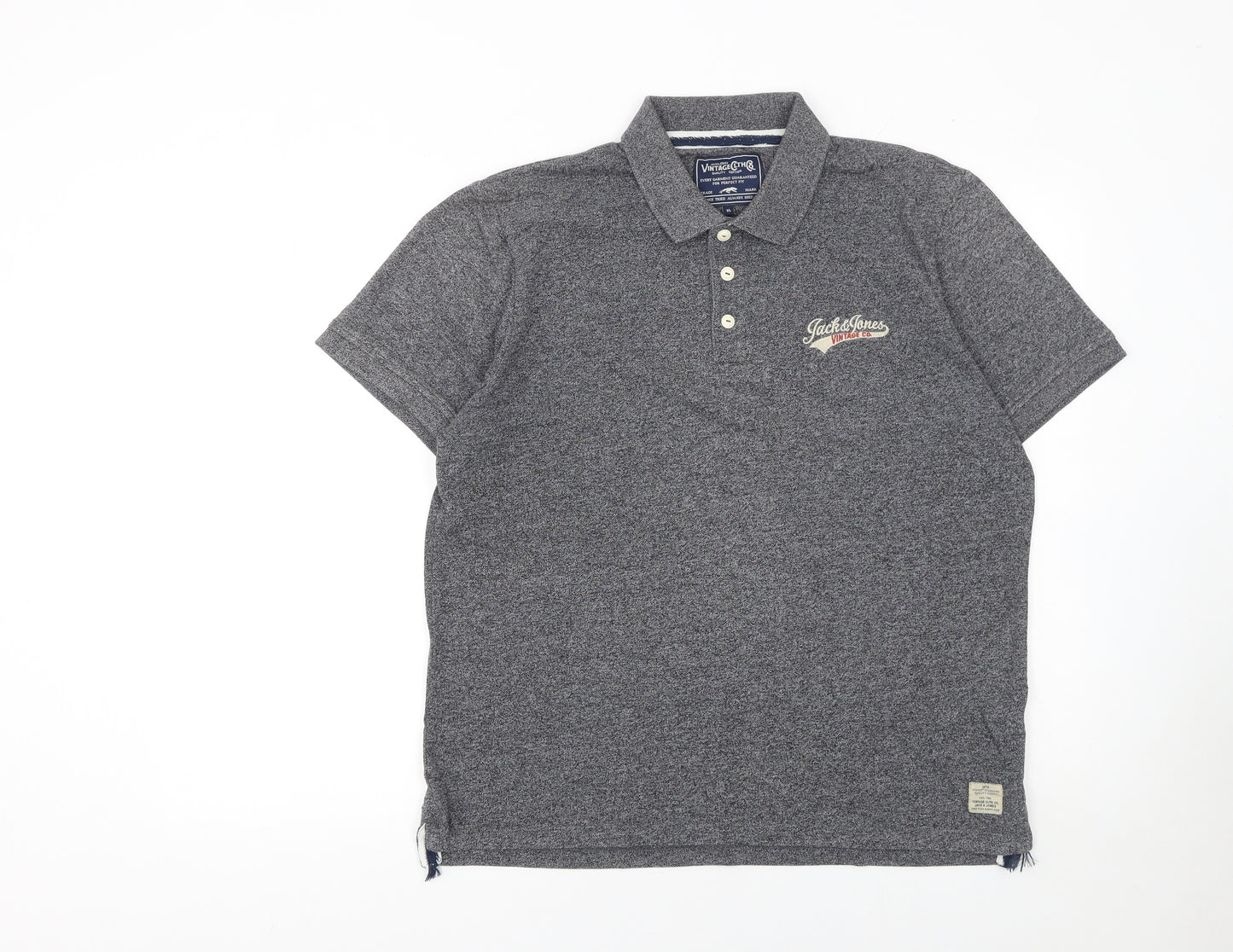 Jack & Jones Mens Grey XL Vintage Cotton Short Sleeve Polo Shirt