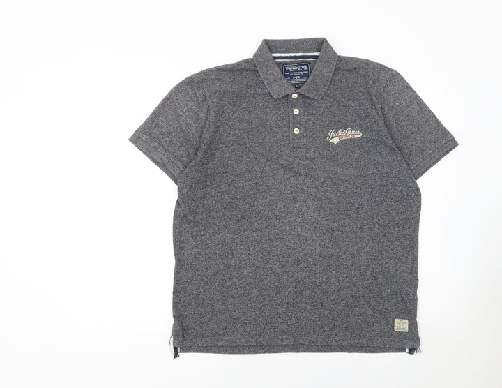 Jack & Jones Mens Grey XL Vintage Cotton Short Sleeve Polo Shirt
