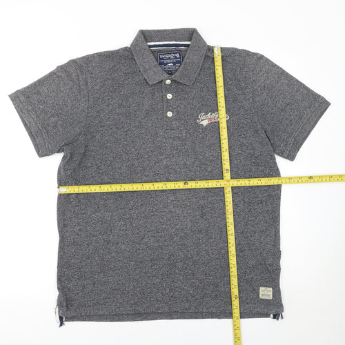 Jack & Jones Mens Grey XL Vintage Cotton Short Sleeve Polo Shirt