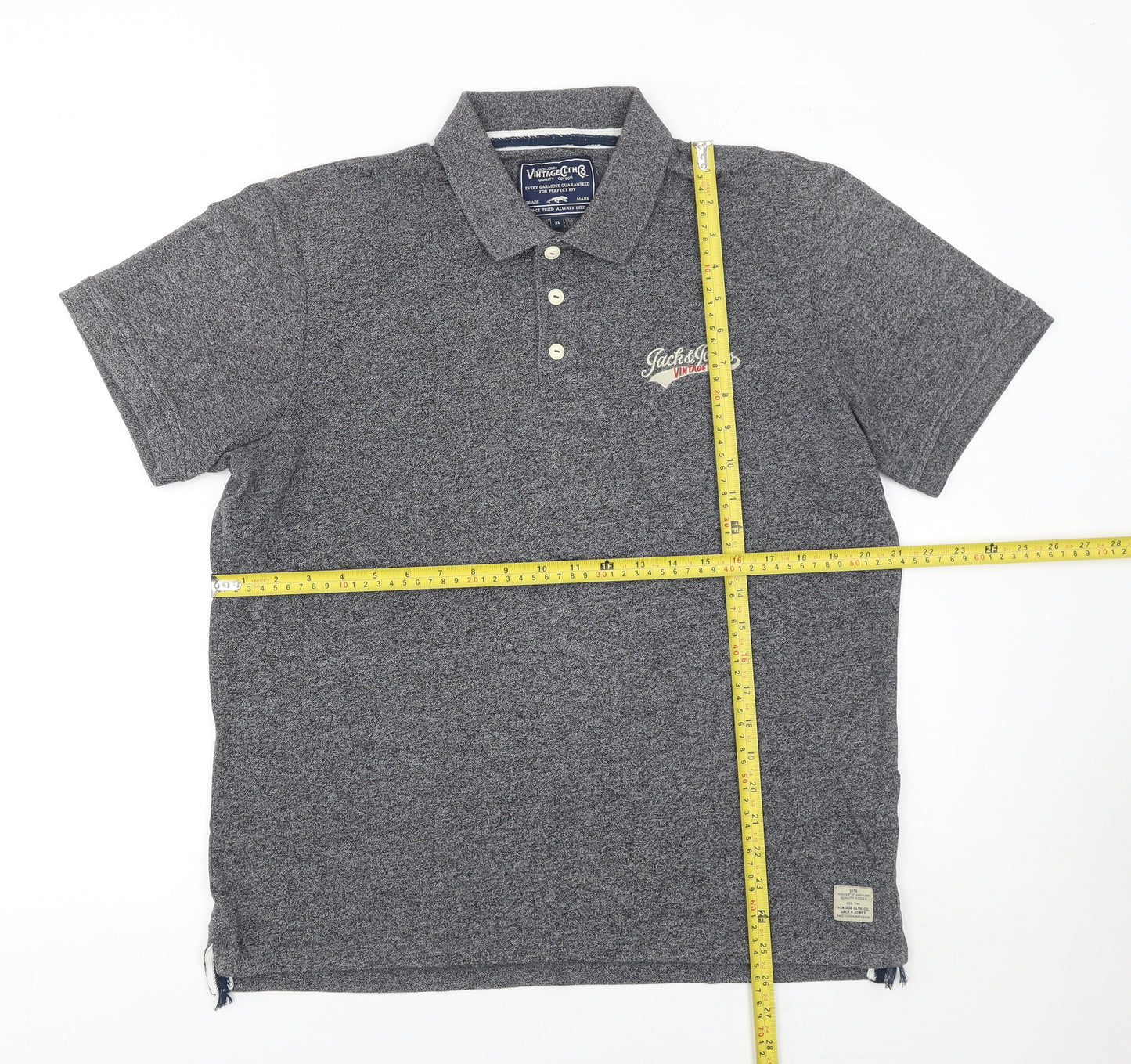 Jack & Jones Mens Grey XL Vintage Cotton Short Sleeve Polo Shirt