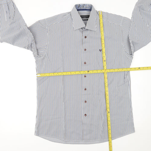 Benetti Luxury Men's Blue Striped Cotton Long Sleeve Button-Up Shirt L