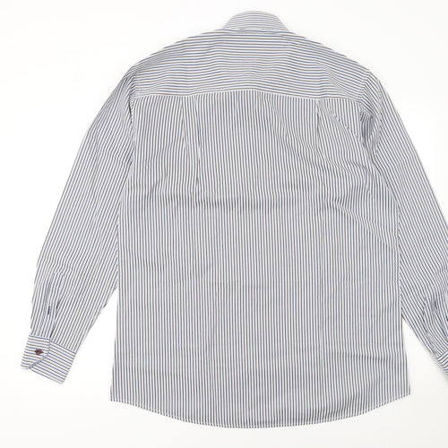 Benetti Luxury Men's Blue Striped Cotton Long Sleeve Button-Up Shirt L