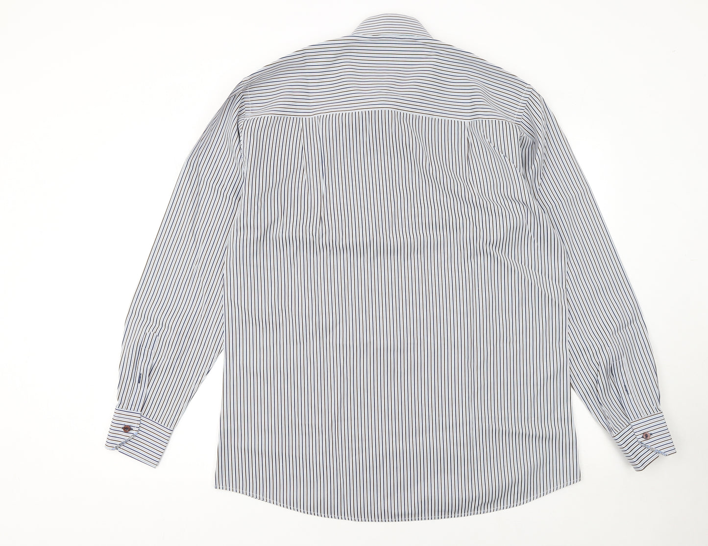 Benetti Luxury Men's Blue Striped Cotton Long Sleeve Button-Up Shirt L