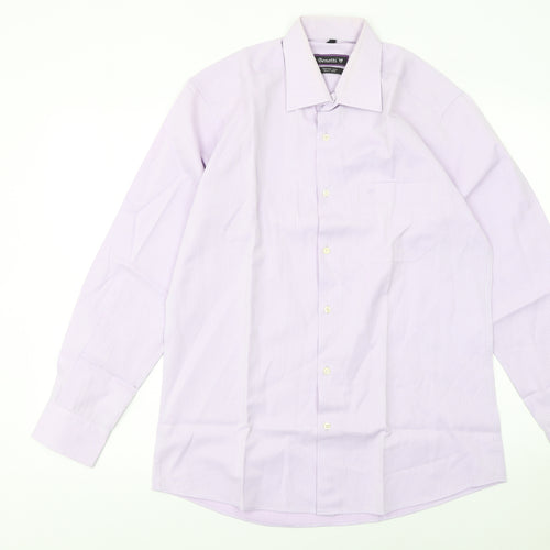 Benetti Men's Purple Striped Long Sleeve Cotton Blend Button-Up Shirt Size 16