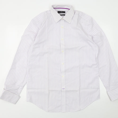 Jeff Banks Mens White Striped Tailored Fit 16in Formal Cotton Shirt