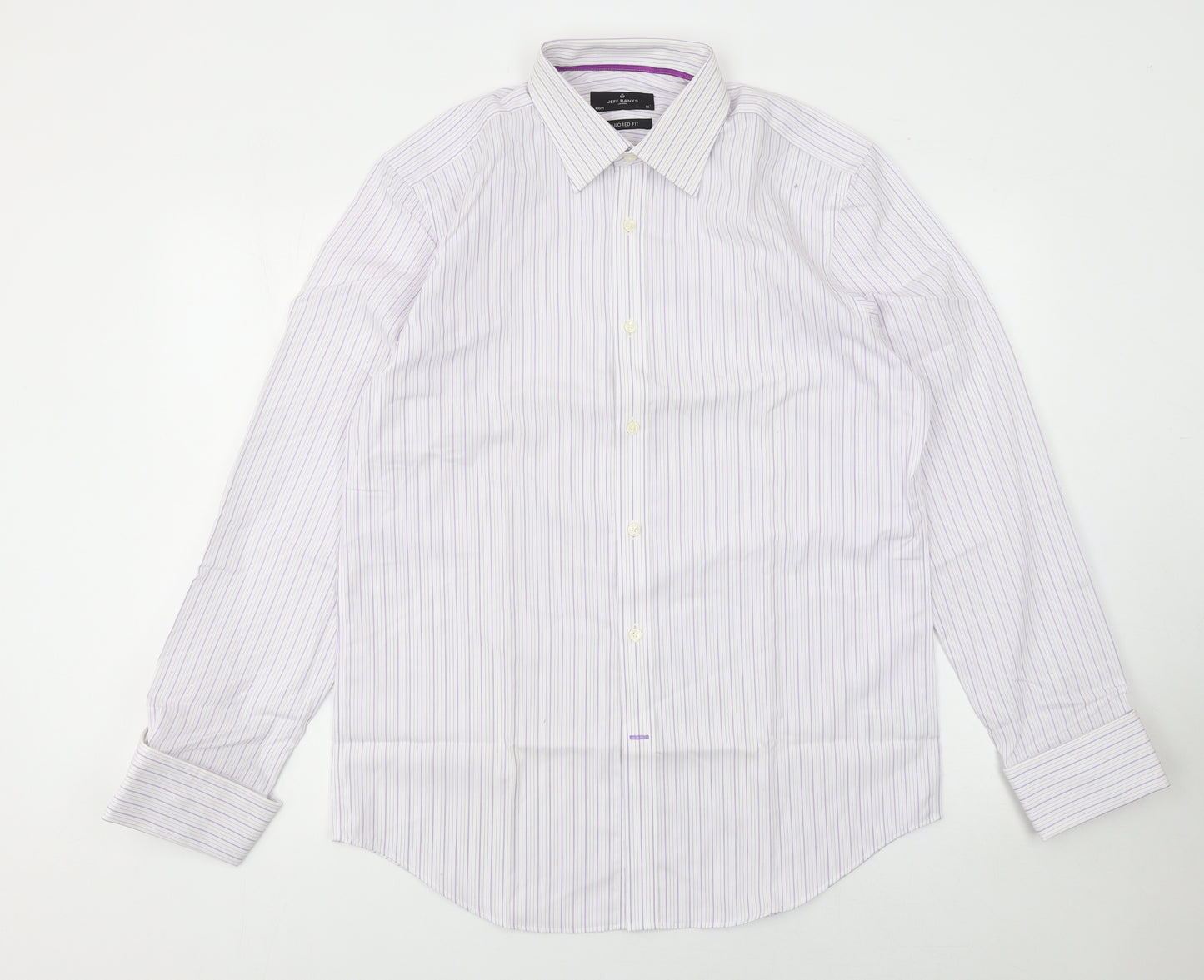 Jeff Banks Mens White Striped Tailored Fit 16in Formal Cotton Shirt