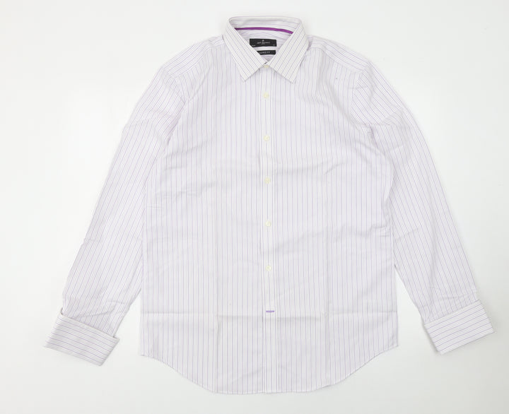 Jeff Banks Mens White Striped Tailored Fit 16in Formal Cotton Shirt