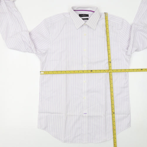 Jeff Banks Mens White Striped Tailored Fit 16in Formal Cotton Shirt
