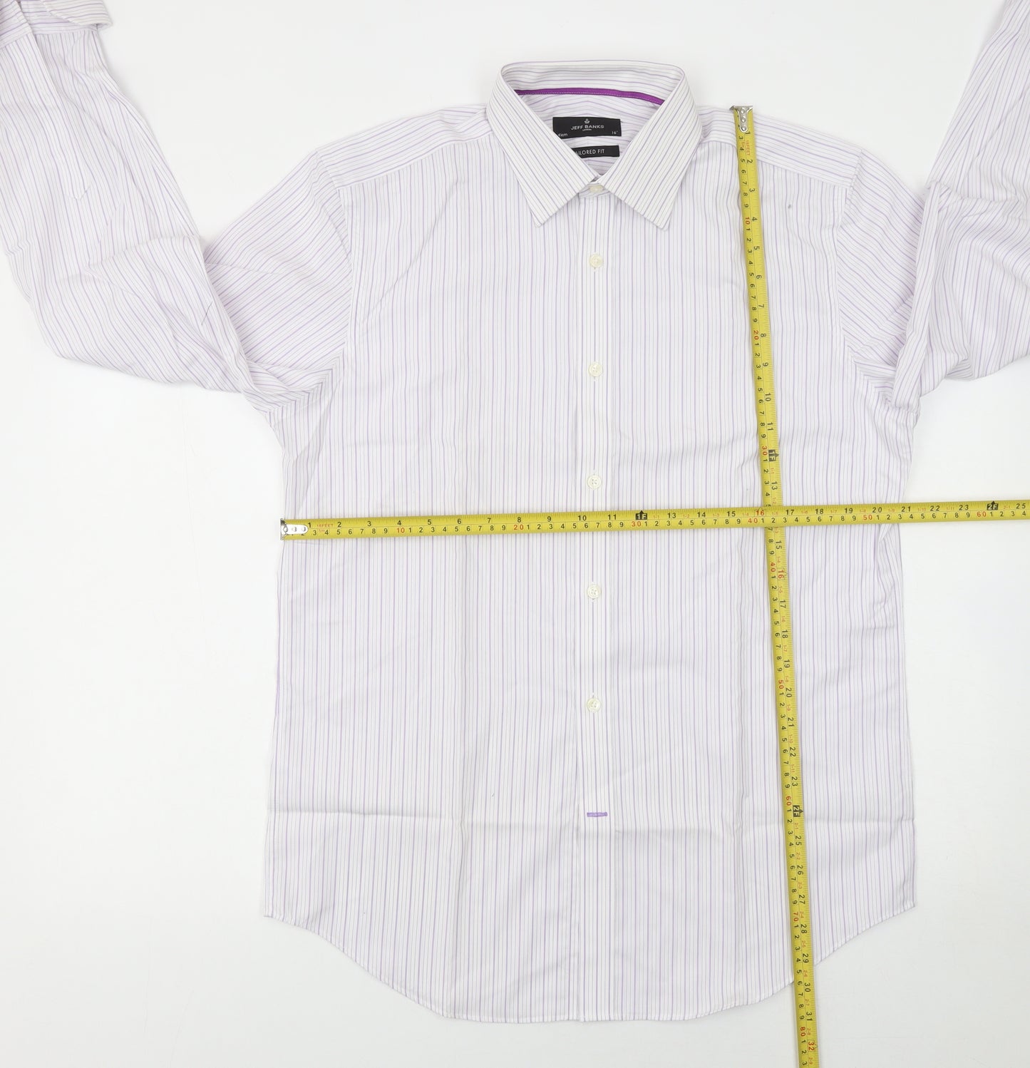 Jeff Banks Mens White Striped Tailored Fit 16in Formal Cotton Shirt