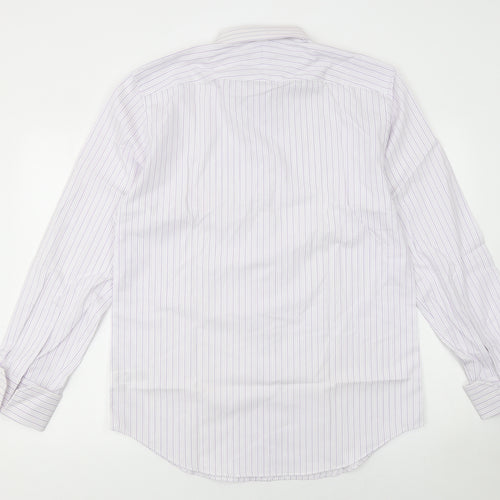 Jeff Banks Mens White Striped Tailored Fit 16in Formal Cotton Shirt