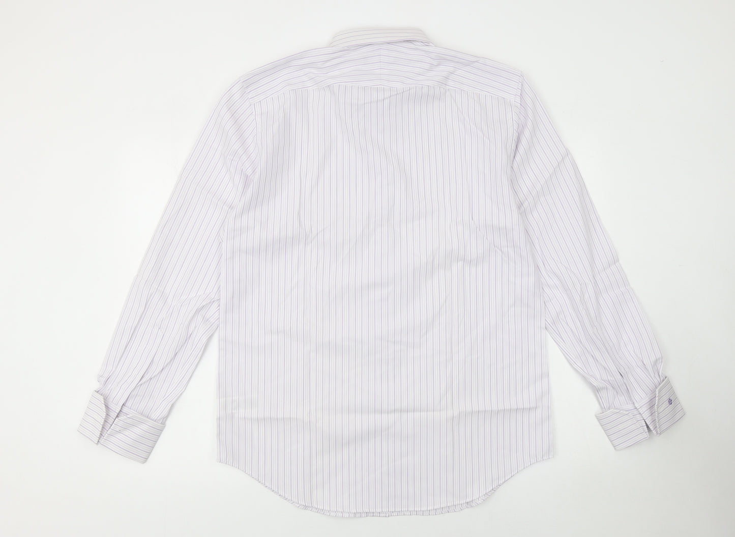 Jeff Banks Mens White Striped Tailored Fit 16in Formal Cotton Shirt