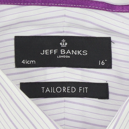 Jeff Banks Mens White Striped Tailored Fit 16in Formal Cotton Shirt