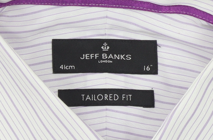 Jeff Banks Mens White Striped Tailored Fit 16in Formal Cotton Shirt