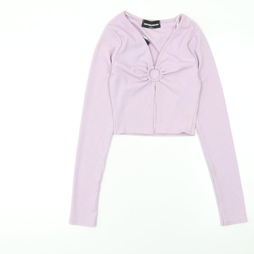 Another Reason Women Purple Cropped V-Neck Ribbed Long Sleeve Top M
