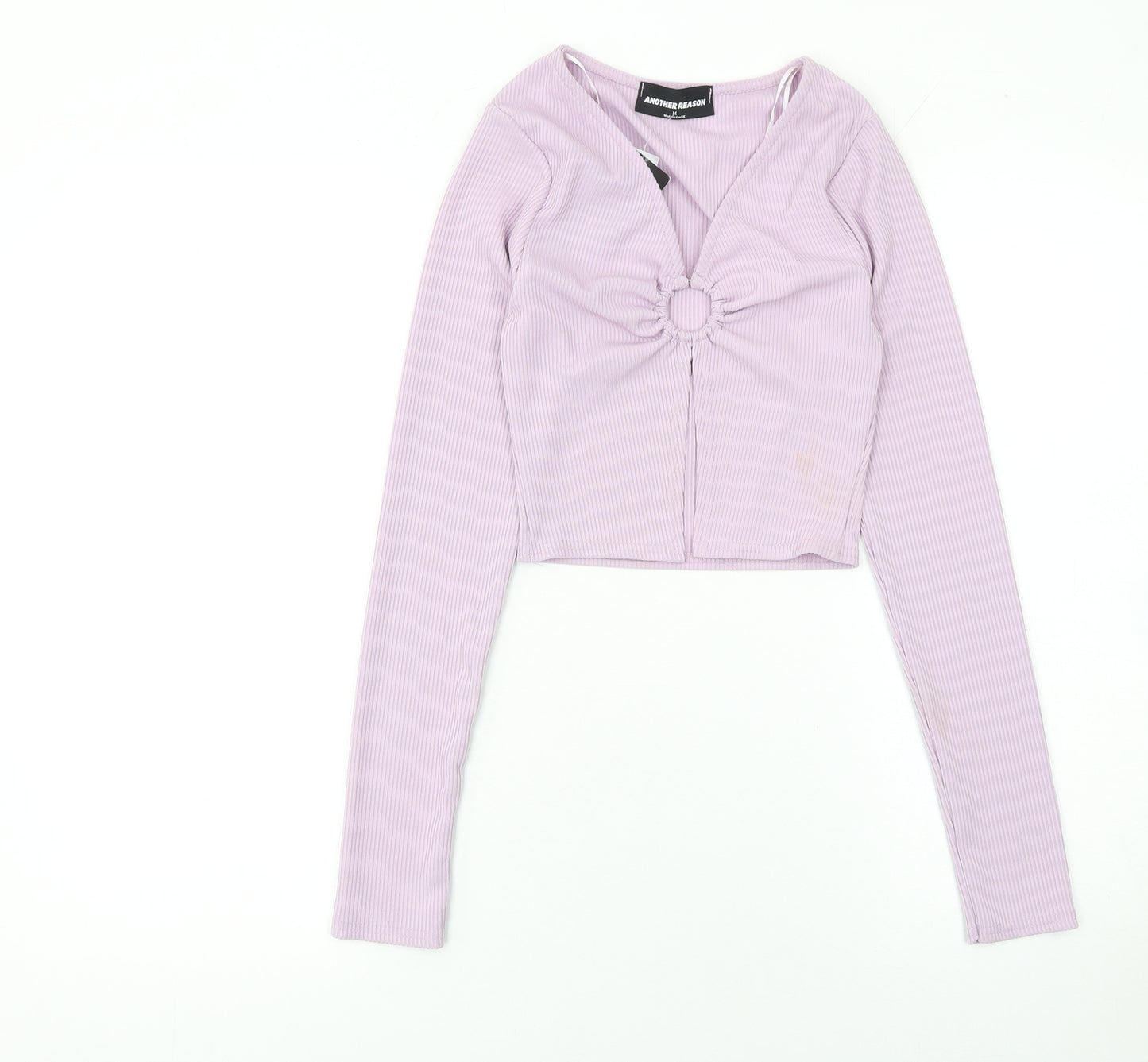 Another Reason Women Purple Cropped V-Neck Ribbed Long Sleeve Top M
