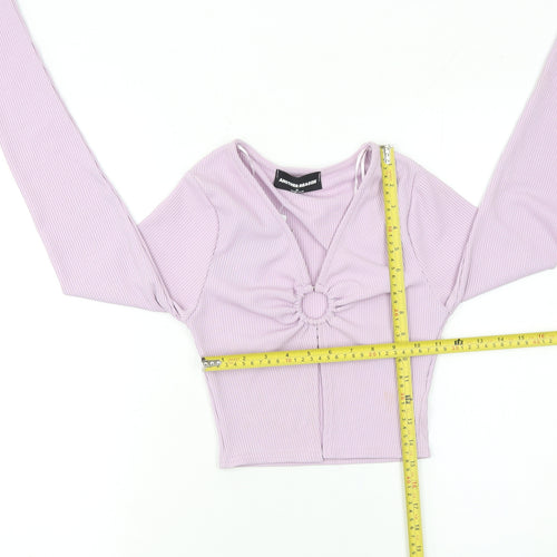 Another Reason Women Purple Cropped V-Neck Ribbed Long Sleeve Top M