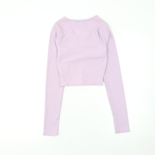 Another Reason Women Purple Cropped V-Neck Ribbed Long Sleeve Top M