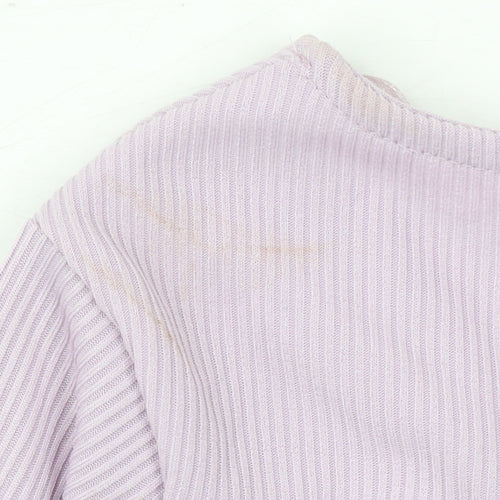 Another Reason Women Purple Cropped V-Neck Ribbed Long Sleeve Top M