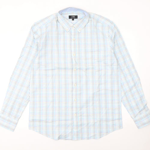 Dunnes Stores Men's Blue Check Cotton Long Sleeve Button-Up Shirt Size L