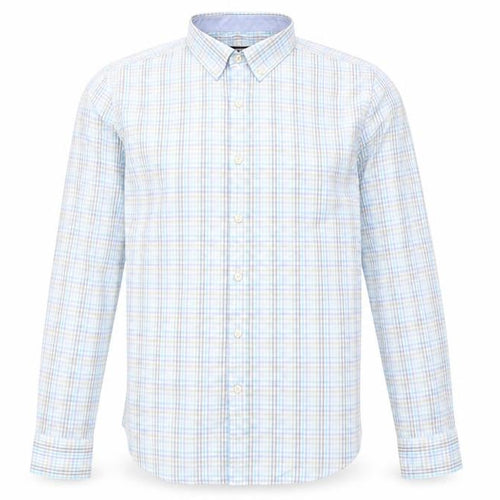 Dunnes Stores Men's Blue Check Cotton Long Sleeve Button-Up Shirt Size L