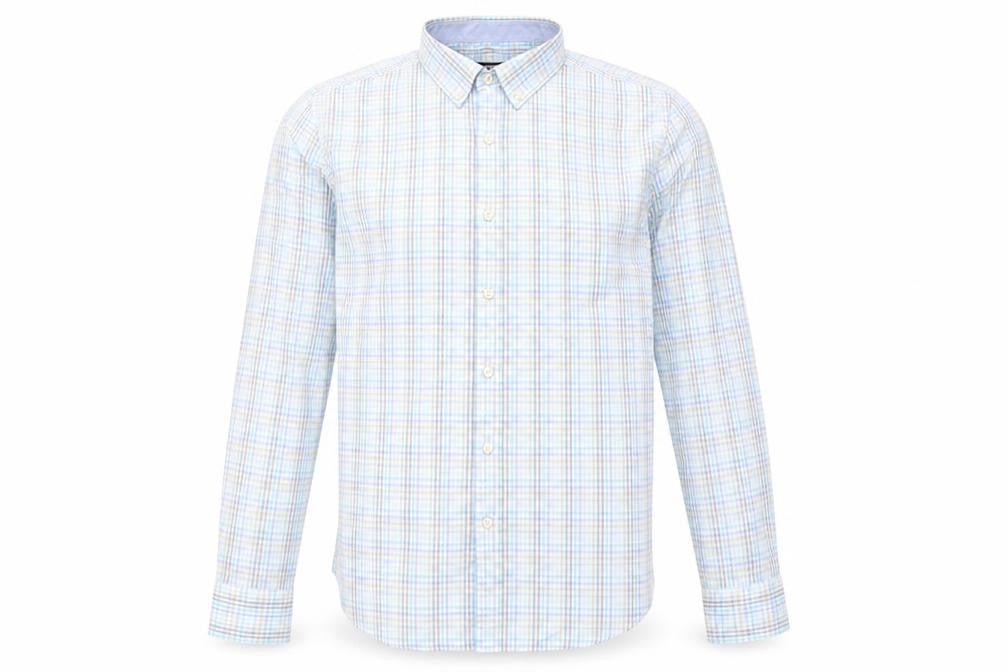Dunnes Stores Men's Blue Check Cotton Long Sleeve Button-Up Shirt Size L