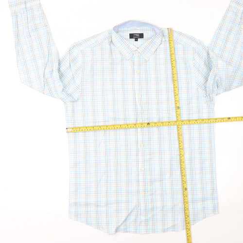 Dunnes Stores Men's Blue Check Cotton Long Sleeve Button-Up Shirt Size L