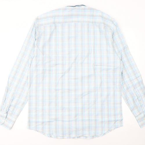 Dunnes Stores Men's Blue Check Cotton Long Sleeve Button-Up Shirt Size L