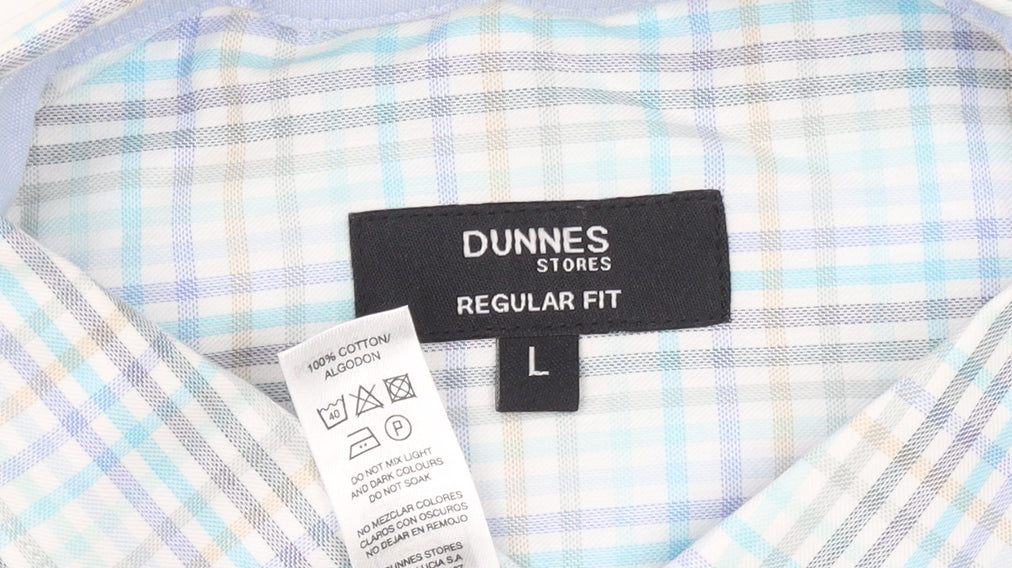 Dunnes Stores Men's Blue Check Cotton Long Sleeve Button-Up Shirt Size L