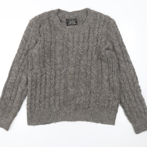 AllSaints Women's Grey Chunky Knit Crew Neck Wool Blend Jumper M