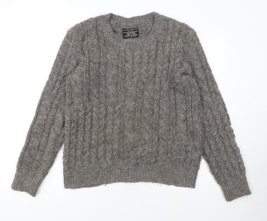 AllSaints Women's Grey Chunky Knit Crew Neck Wool Blend Jumper M