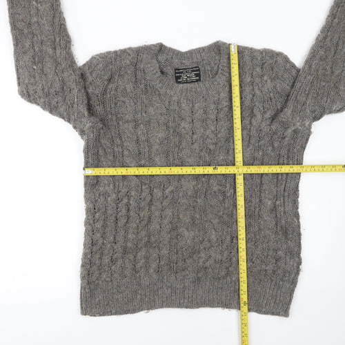 AllSaints Women's Grey Chunky Knit Crew Neck Wool Blend Jumper M