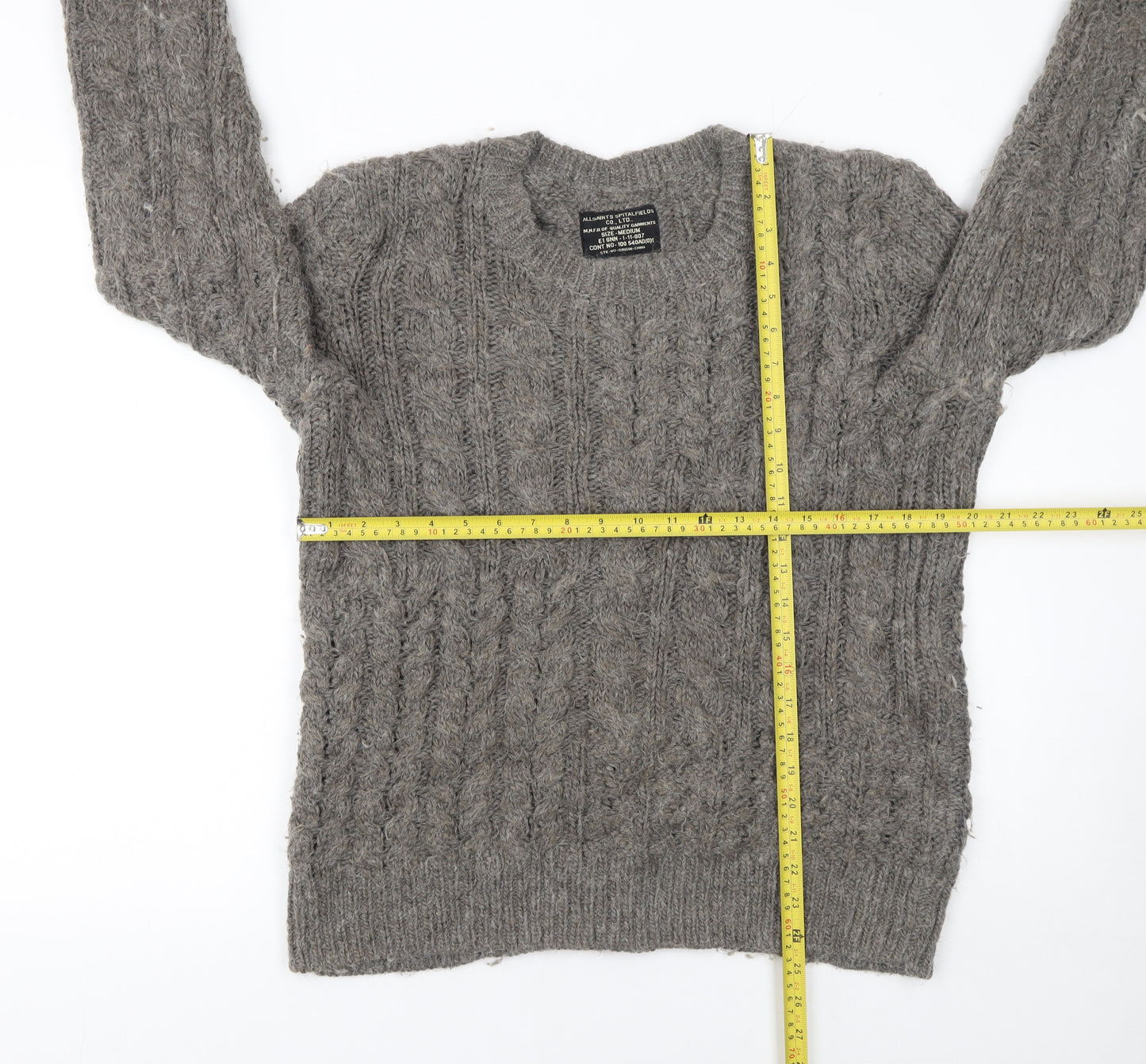 AllSaints Women's Grey Chunky Knit Crew Neck Wool Blend Jumper M