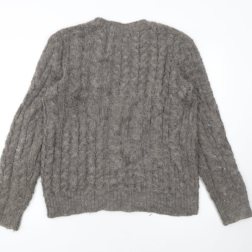 AllSaints Women's Grey Chunky Knit Crew Neck Wool Blend Jumper M