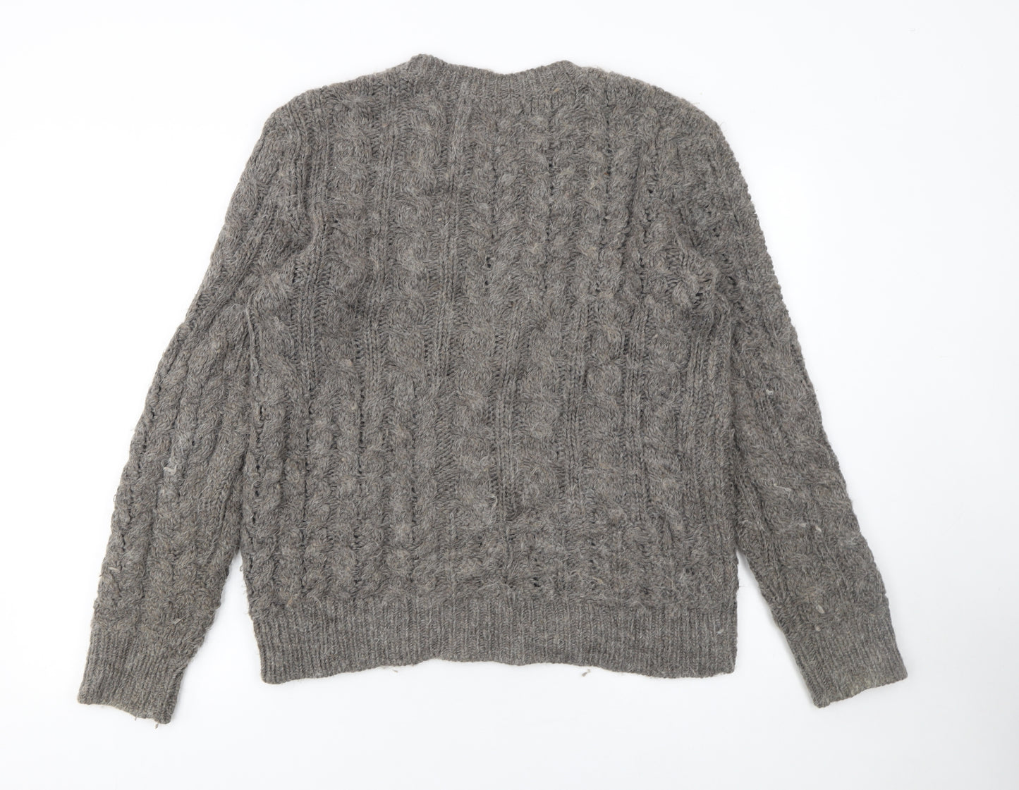 AllSaints Women's Grey Chunky Knit Crew Neck Wool Blend Jumper M