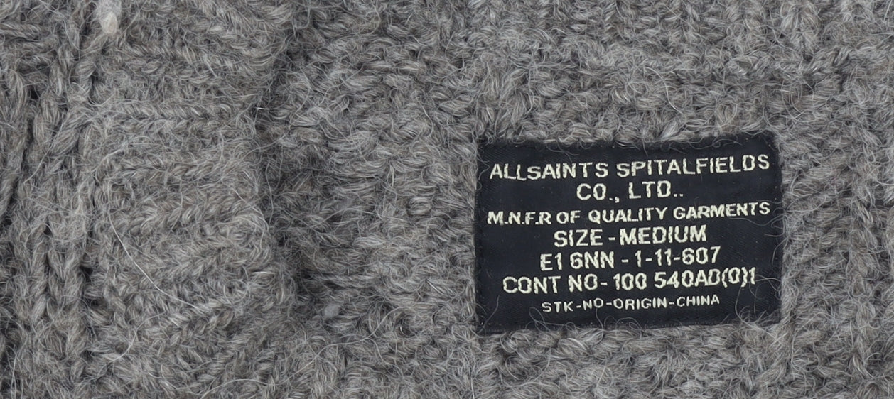 AllSaints Women's Grey Chunky Knit Crew Neck Wool Blend Jumper M